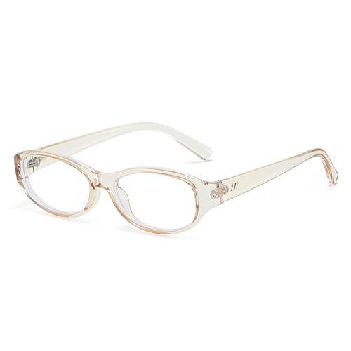 LJCZKA Oval Blue Light Blocking Glasses for Women Retro Small Oval Frame Glasses Y2K Clear Lens Computer Eyeglasses (Champagne) | Amazon (US)