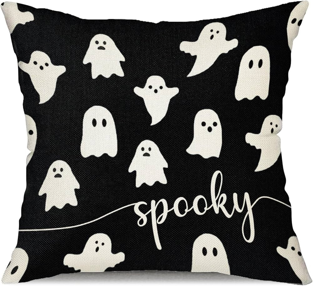 Halloween Pillow Cover 18x18 Ghost Spooky Halloween Lumbar Pillow Covers Decorations Outdoor Hall... | Amazon (US)