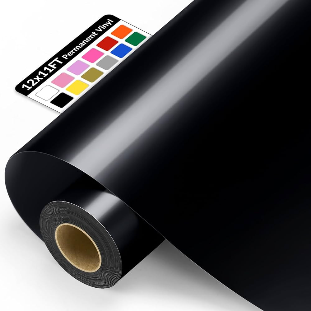 Black Permanent Vinyl - Glossy Black Adhesive Vinyl Roll for All Cutting Machine, Permanent Outdo... | Amazon (US)