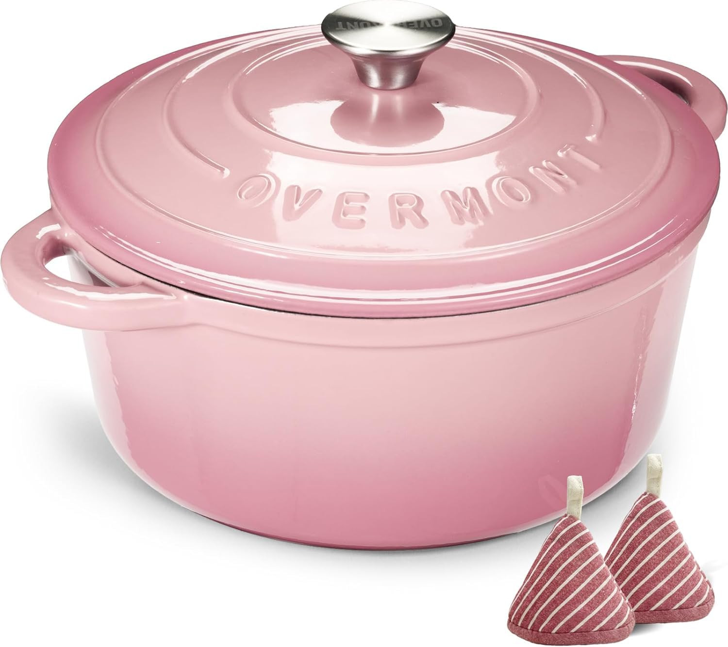 Overmont 26cm/5.2L Enamelled Cast Iron Round Casserole Pot With Lid Cookbook & Cotton Potholders ... | Amazon (UK)