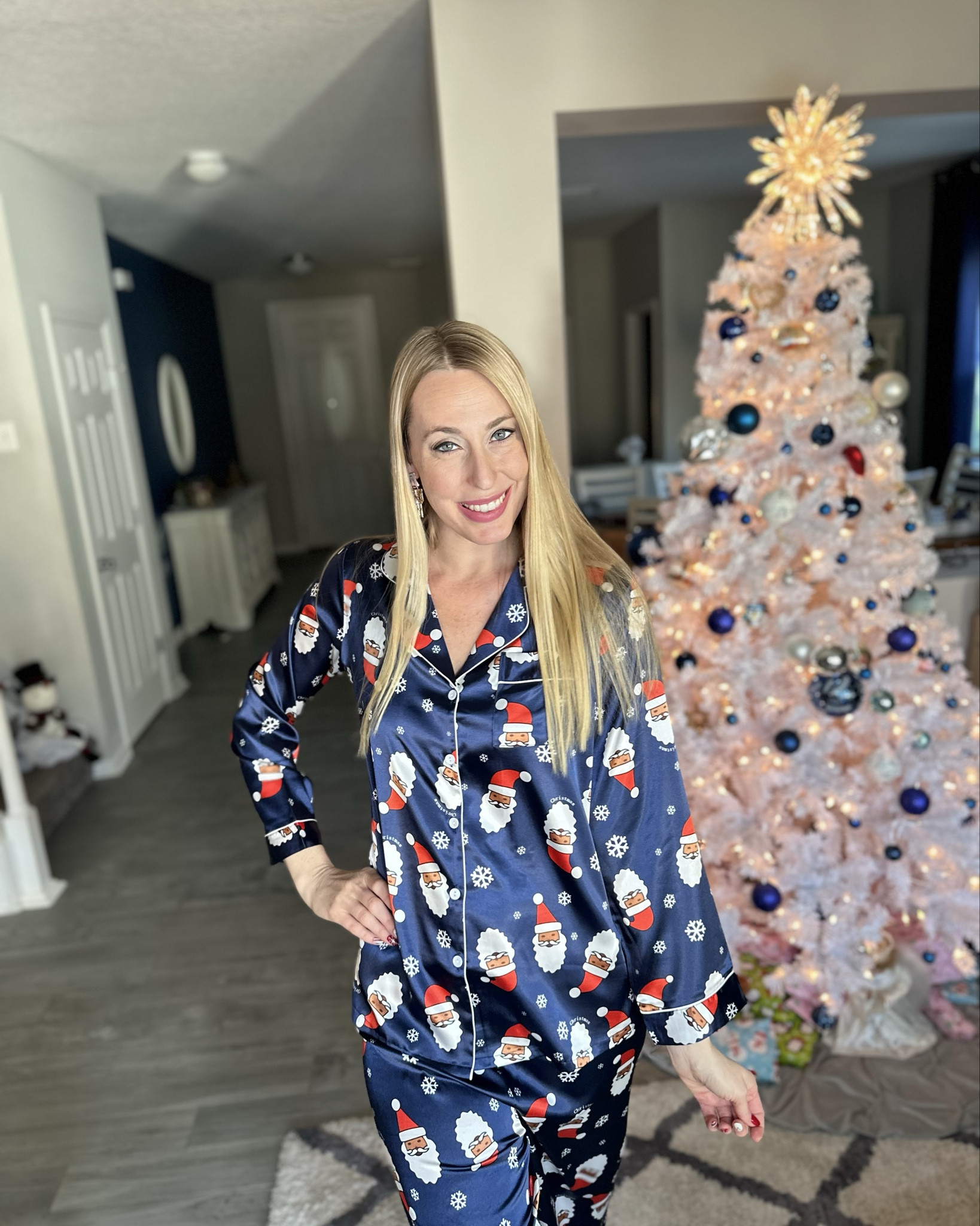 Blue Christmas with Santa
💙 these are one of my favorite pairs of Christmas pjs 
💙 I love the silky material and they are a good oversized fit
💙 stick true to size, wearing small

#LTKFindsUnder50 #LTKHoliday #LTKStyleTip