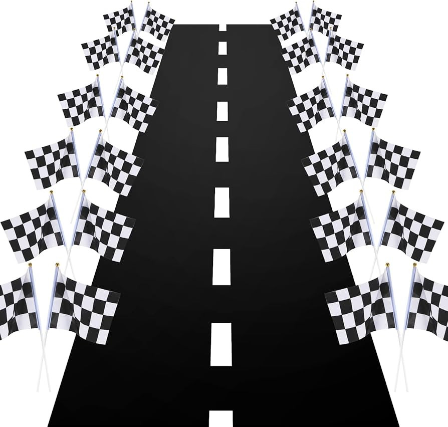 13 Feet Long Racetrack Floor Running Mat (2ft Wide) and 12 Pieces Checkered Black and White Racin... | Amazon (US)