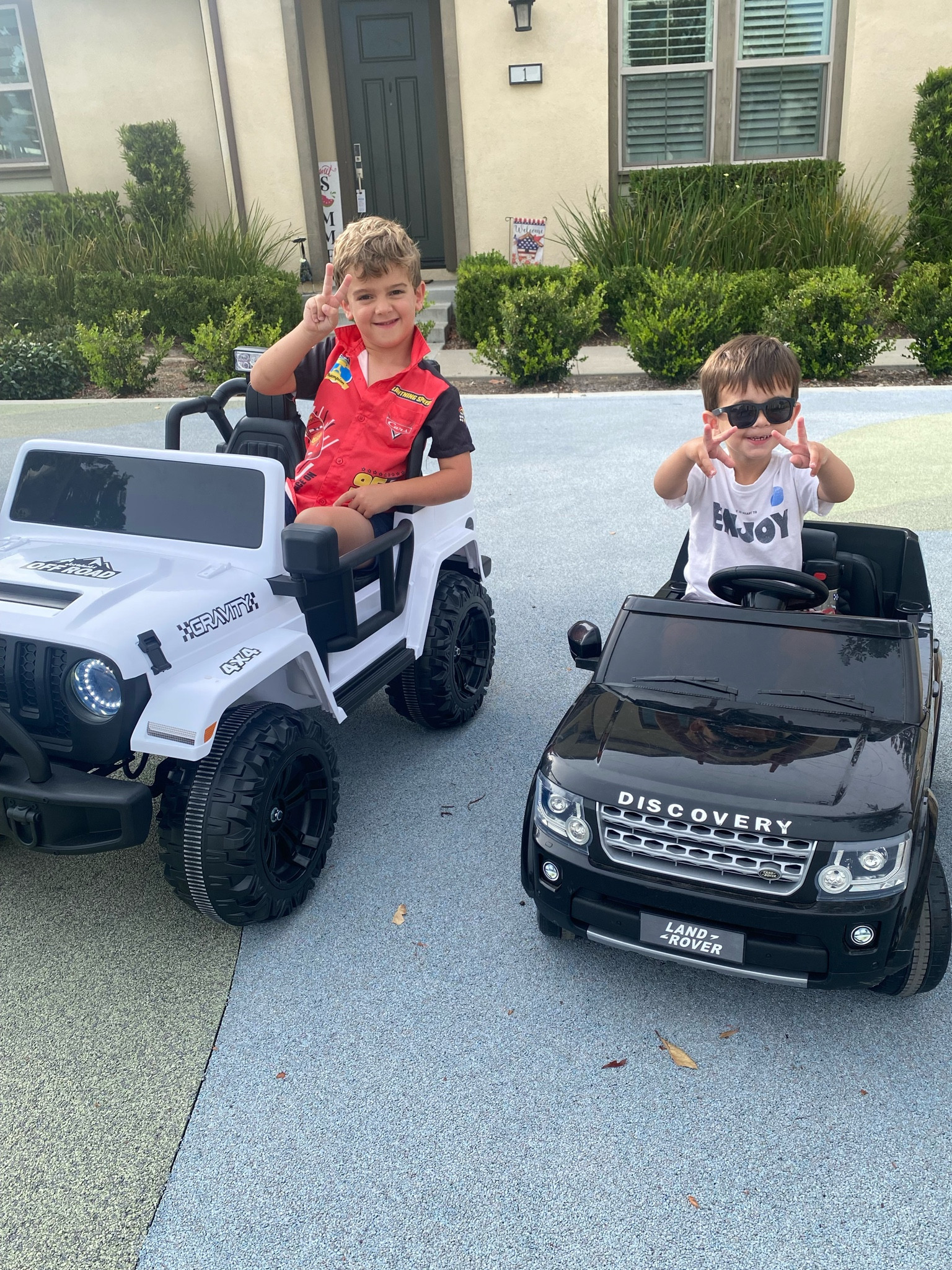 The boys love these electric kids cars 🚘 The black Discovery was perfect for age 2-4, a little smaller and has a remote. The white jeep is definitely bigger (2 seats) and moves faster. Great for age 4-5 and up.  Make great gifts! 🎁 

#LTKKids #LTKFamily