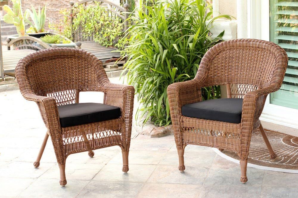Jeco Wicker Chair with Black Cushion, Set of 2, Honey/W00205- | Amazon (US)