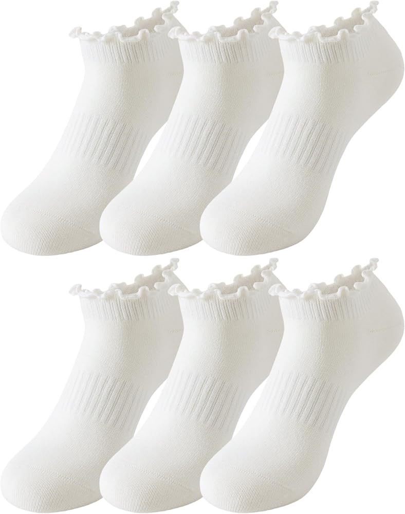 Yawlsow Ruffle Ankle Socks Womens Cute No Show Socks 3/6 Pairs | Amazon (US)