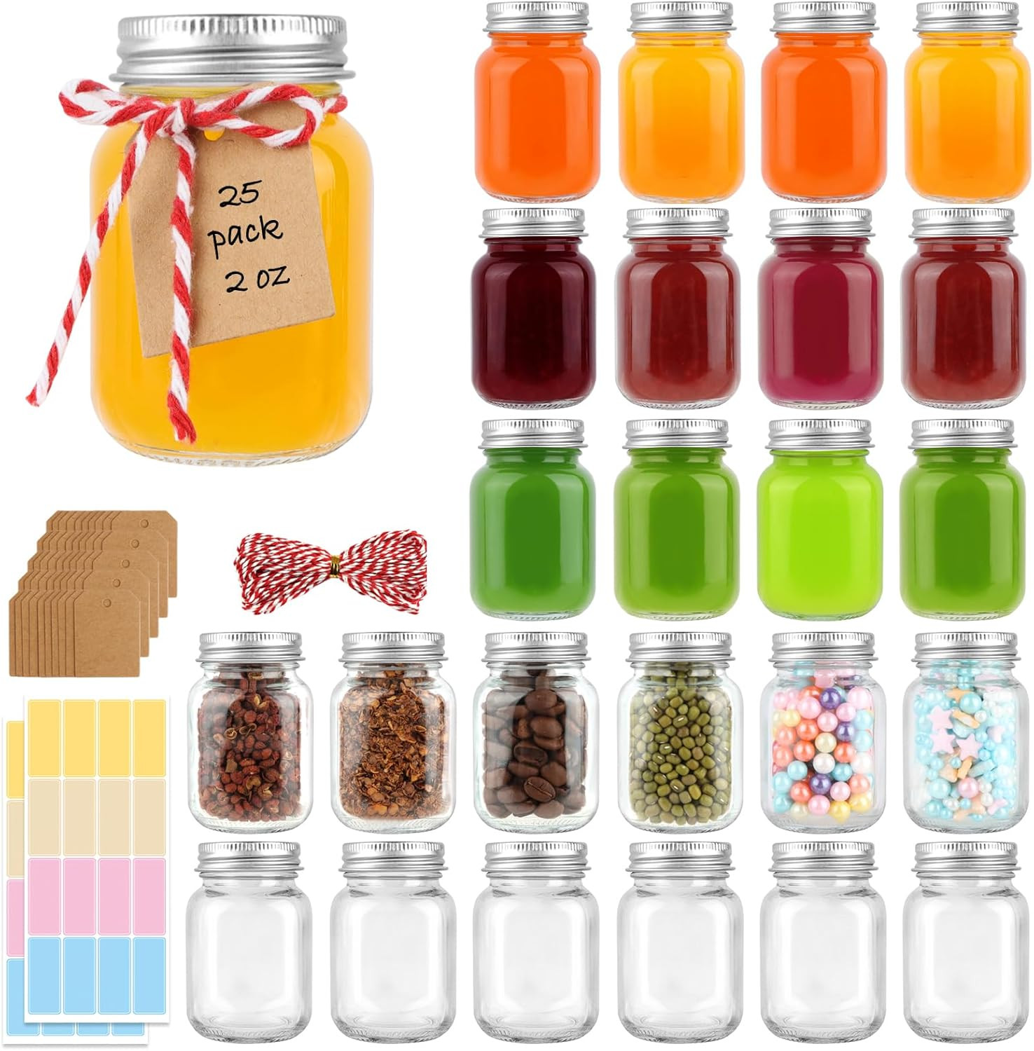 25 Pack 2 oz Mason Jars with Silver Lids, Mini Glass Jar for Ginger Shots, Small Juice Shot Conta... | Amazon (US)