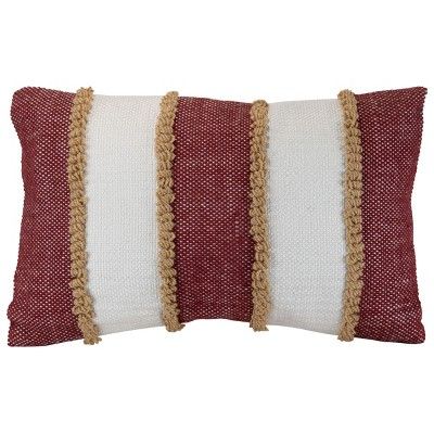 Striped Hand Woven Outdoor Decorative Throw Pillow with Pulled Yarn Accents - Foreside Home & Gar... | Target