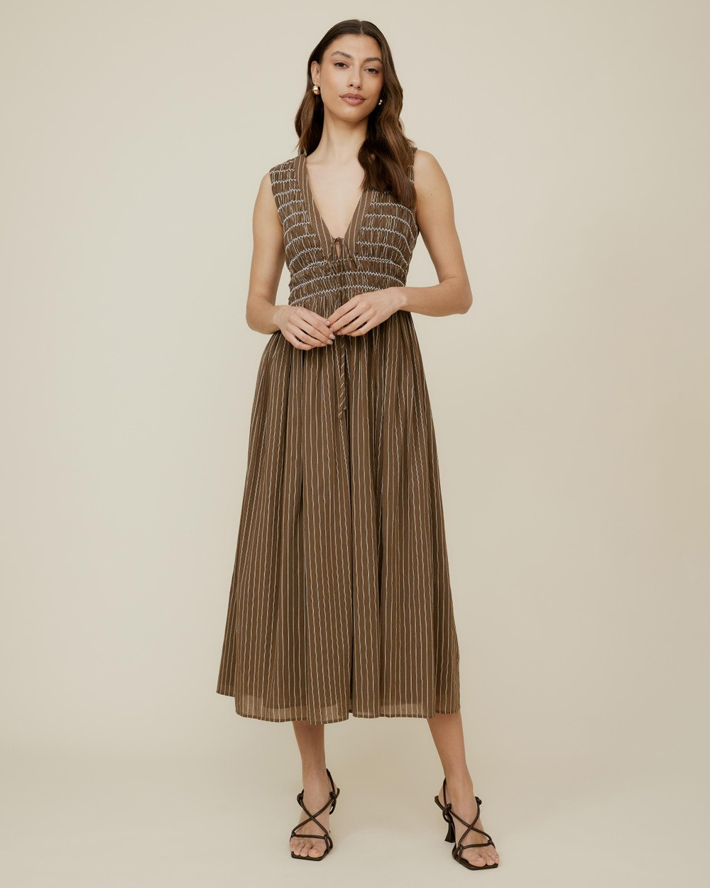 The Fated - Sonja Midi Dress - Dresses (Chocolate Stripe) Sonja Midi Dress | THE ICONIC (AU & NZ)