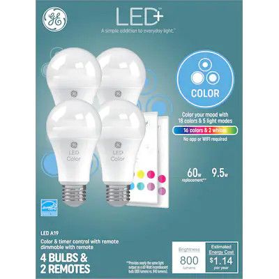 GE LED+ Color 60-Watt EQ A19 Full Spectrum Medium Base (e-26) Dimmable LED Light Bulb (4-Pack) | Lowe's