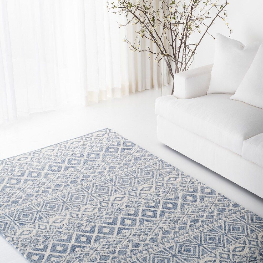 Lauren Ralph Lauren Handmade Theresa Geometric Wool Rug (8' x 10' - Ivory/Blue) | Bed Bath & Beyond