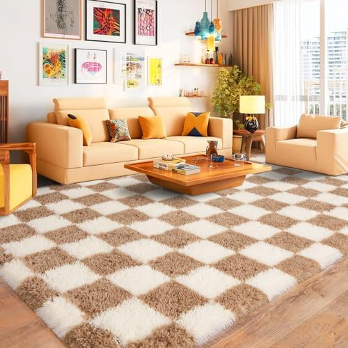 8x10 Area Rugs for Living Room, Fluffy Plush Checkered Rug for Bedroom, Shag Non Slip Soft Furry ... | Amazon (US)