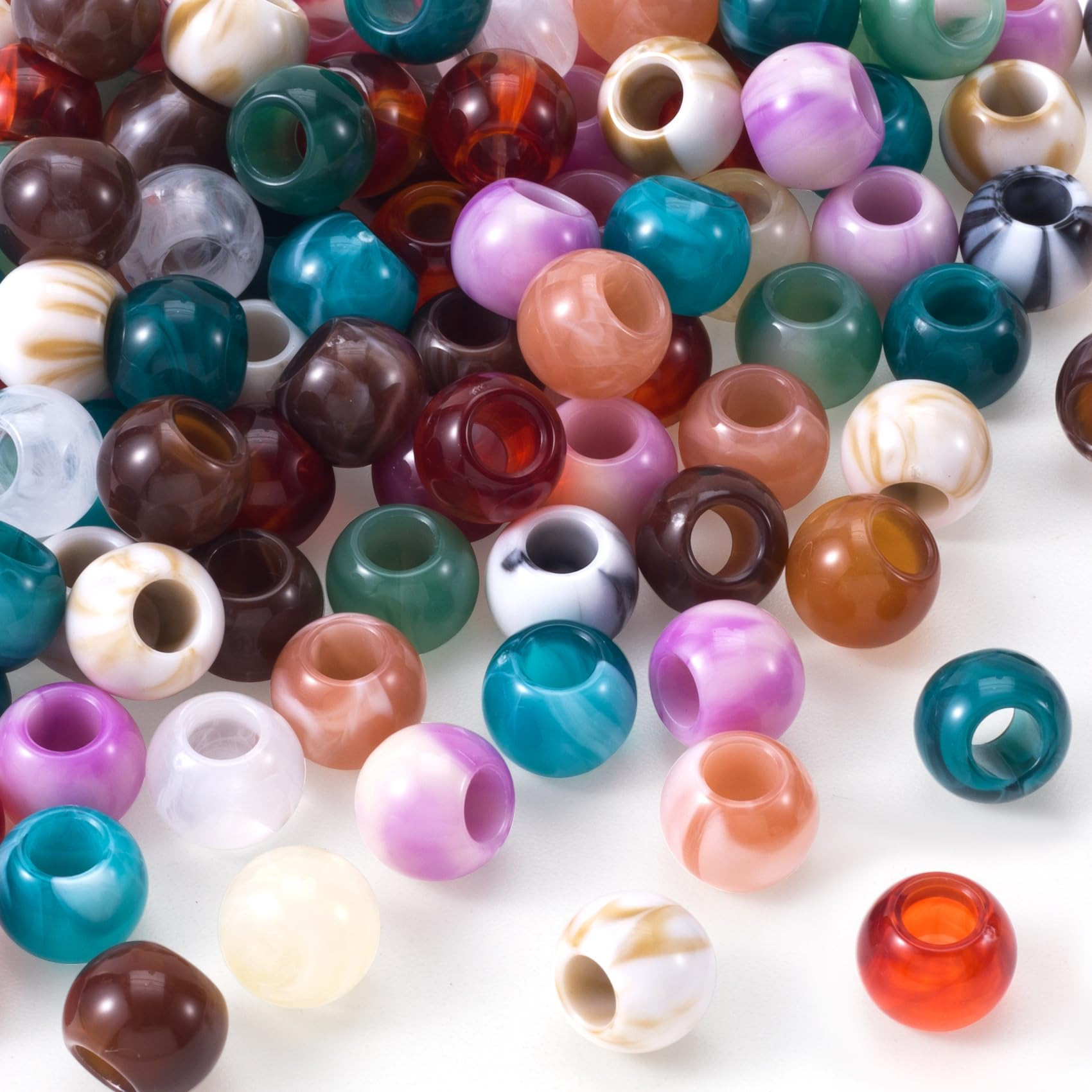 PAGOW 100pcs Acrylic Large Hole Pop Beads, 12x9mm Mix Color Hair Beads with 6mm Hole, Round Craft Beads Hair Jewelry Accessories for Women Bracelets Necklaces DIY | Amazon (US)
