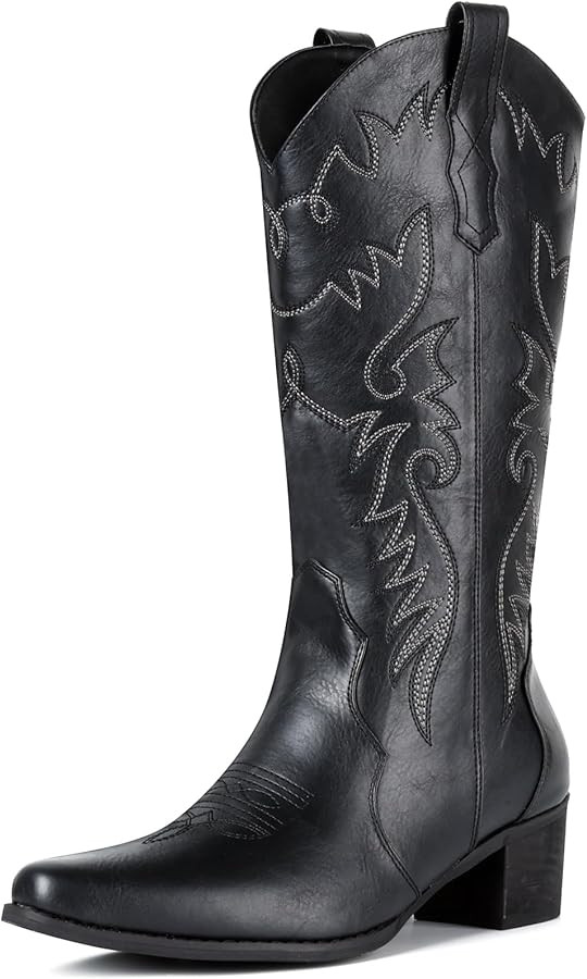 Amazon.com | IXU Cowboy Boots For Women Pointy Toe Women's Western Boots Cowgirl Boots Mid Calf B... | Amazon (US)