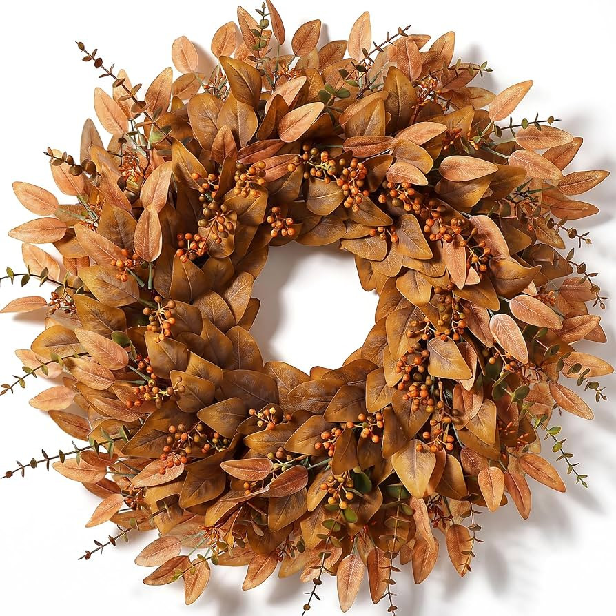 26" Fake Fall Eucalyptus Wreath with Berry for Front Door Decor(Orange) | Amazon (US)