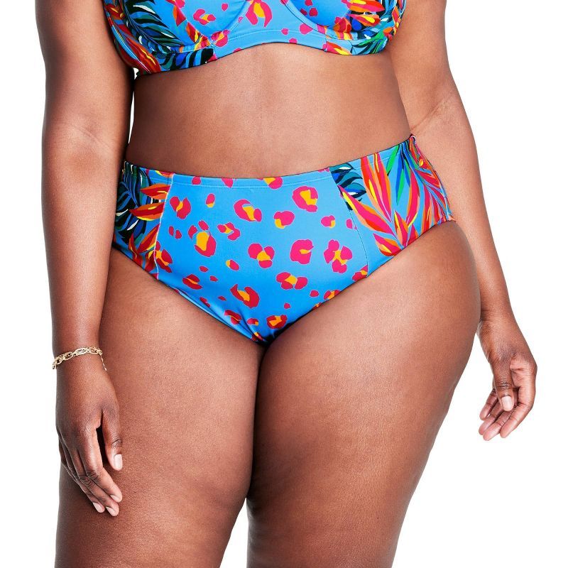 Women's Tropical/Leopard Print High Waist Bikini Bottom - Tabitha Brown for Target Blue/Pink | Target