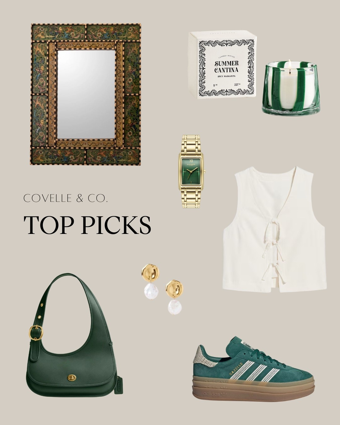 💚 GREEN IS HAVING A MOMENT. 💚
Evergreen, emerald, forest, alpine—every shade of green is in, and we’re here for it.

This month’s Covelle & Co. Top Picks collage is a curated mix of products that speak for themselves and marry effortlessly—blending lifestyle and home with one cohesive, crave-worthy vibe. 🌲✨

From Adidas sneakers to Wayfair accents, Coach accessories to Pottery Barn pieces, and everyday essentials from Old Navy—we’ve sourced products that style your space and your self. 💅🏽🏠

🌿 Ready to go green in every way?
💬 Tell us your favorite shade or brand below!
📌 Save this for your next style refresh.

#CovelleAndCo #TopPicks #GreenIsIn #DesignAndStyle #InteriorTrends #LifestyleEdit #WayfairFinds #CoachStyle #AdidasLook #PotteryBarnHome

#LTKSeasonal #LTKHome #LTKStyleTip