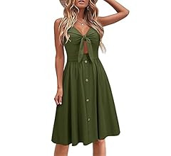 VOTEPRETTY Women's 2023 Floral V Neck Tie Front Spaghetti Strap Beach Dresses with Pockets | Amazon (US)