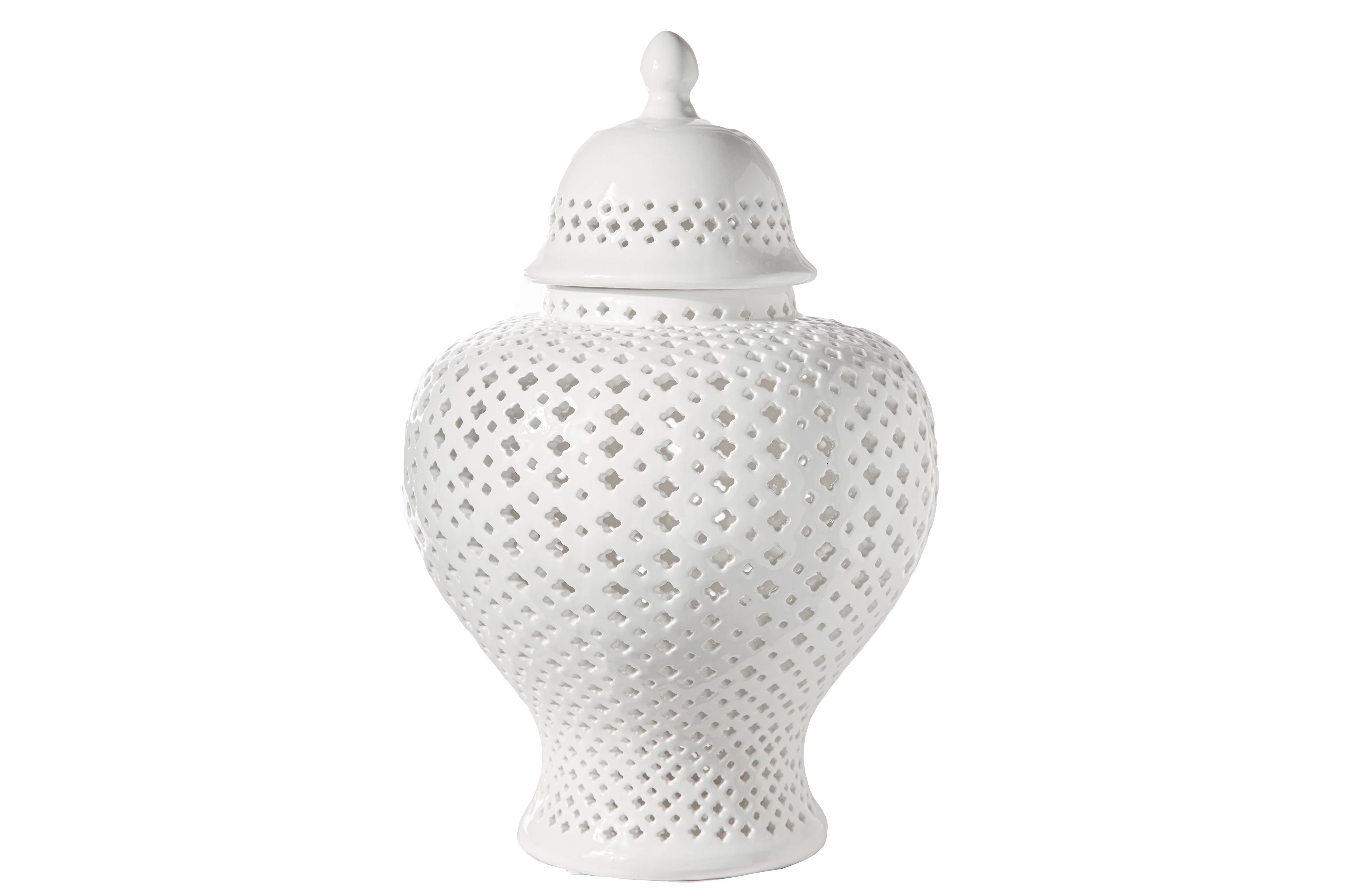 Bungalow Rose Ceramic Round Bellied Pierced Temple Jar With Cutout Pattern Design Body LG Gloss F... | Wayfair North America