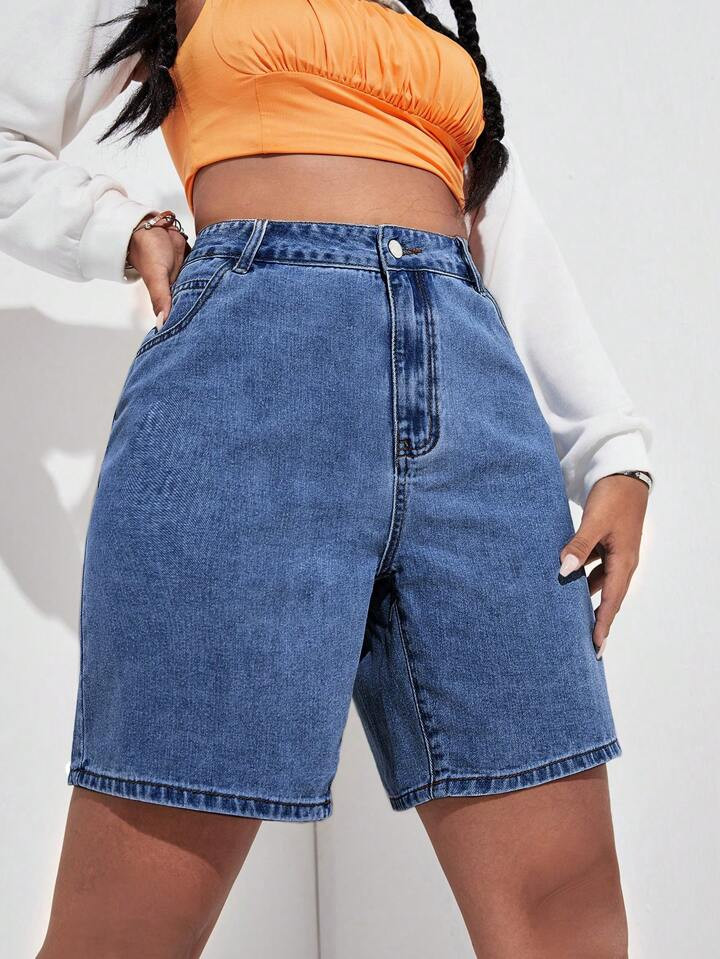 Talla grande Shorts mezclilla bermuda con lavado | SHEIN