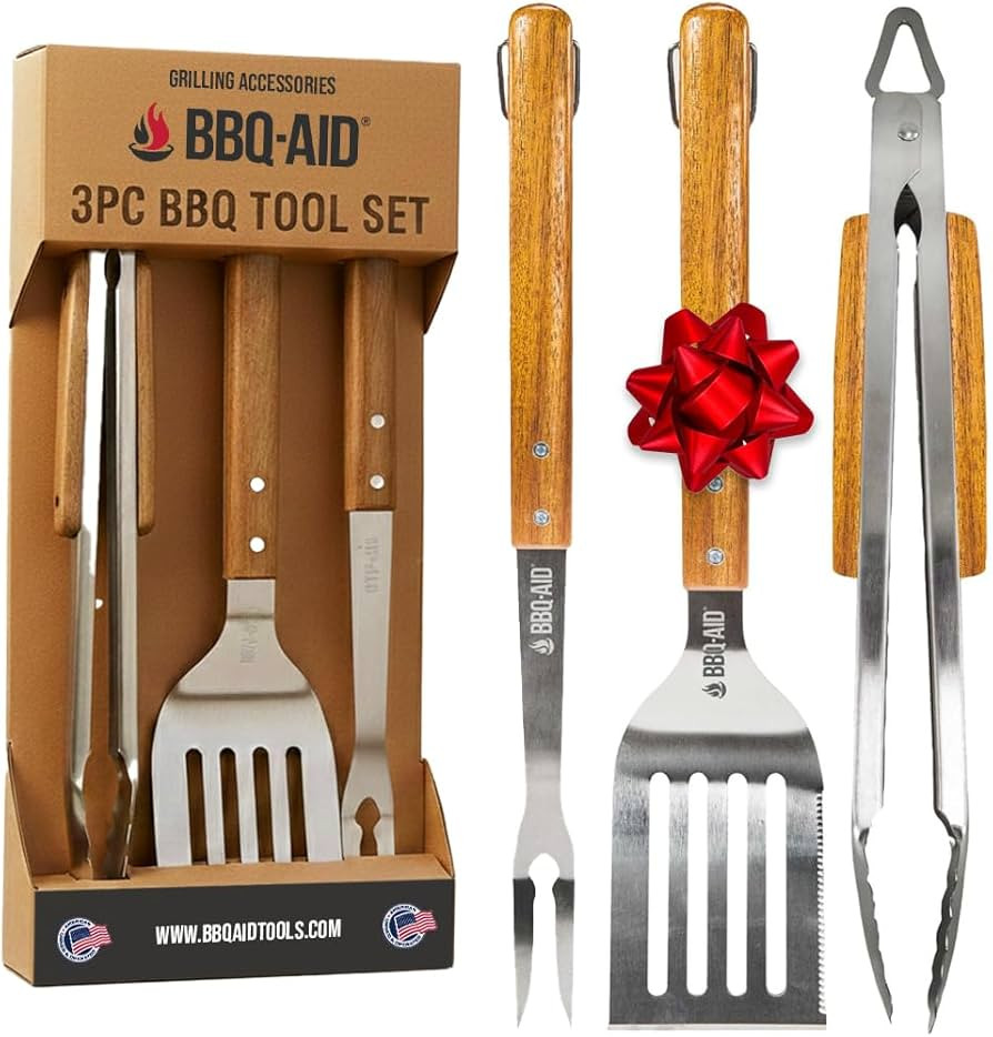 3 Piece BBQ Grilling Accessories Set - BBQ Tongs Spatula Fork Set - Heavy Duty Stainless Steel Ba... | Amazon (US)