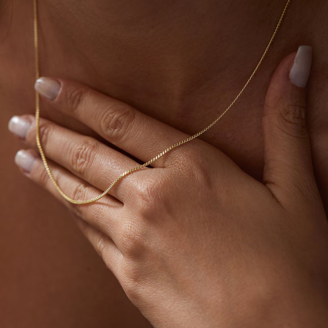 14k Gold Thin Curb Chain Necklace, Vine Chain Necklace, Dainty Gold Chain Necklace, Thin Gold Cha... | Etsy (US)