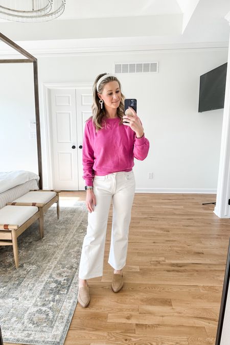 I was looking for a pair of white denim and really had a hard time putting these on… I was convinced the side leg would make me look wide. Well, I was pleasantly surprised! I can tell these are going to get a lot of wear this spring. And on sale for almost half off!! 👏🏼👏🏼 also this new sweater- love these bright colors for spring! 

#LTKFind #LTKSeasonal #LTKsalealert