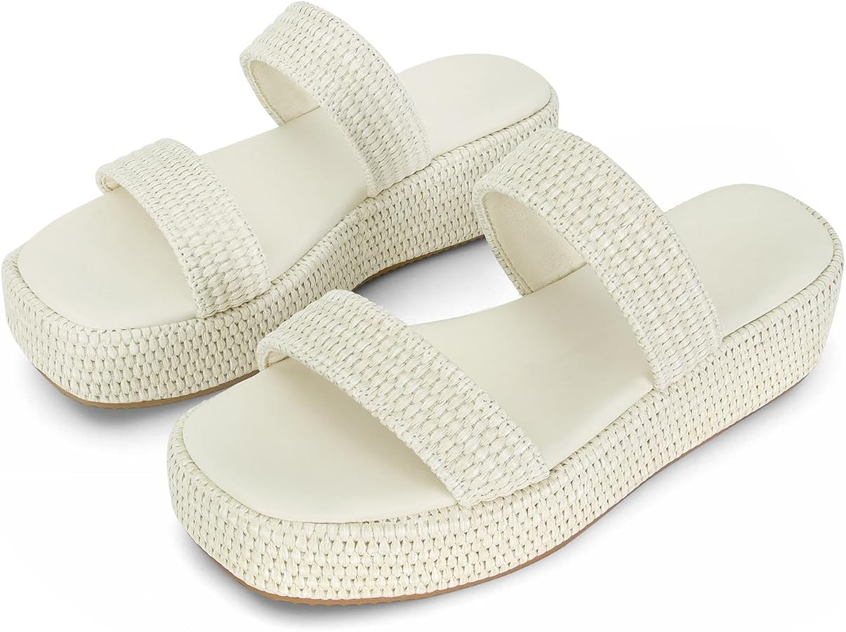 Dsevht Raffia Platform Wedges Sandals for Women Espadrille Slide Sandal Adjustable Summer Woven S... | Amazon (US)