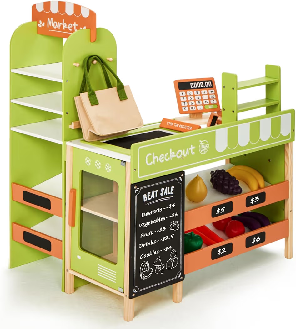 labebe Pretend Grocery Store Playset for Kids,Wooden Supermarket Toy Set with Cash Register,Play ... | Amazon (US)