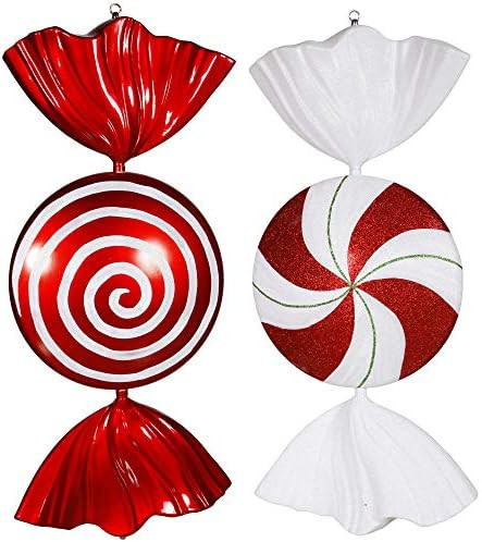 Vickerman Peppermint Candy Flat Round Ornament with Shatterproof Secure Cap & 2 assorted styles/B... | Amazon (US)
