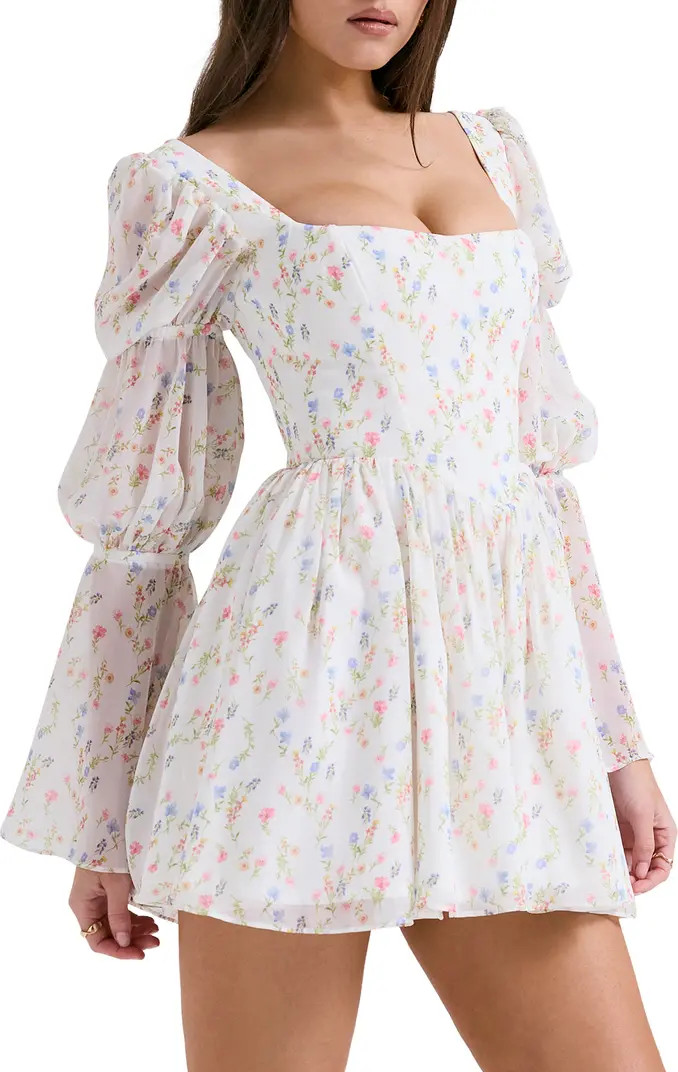 Sancia Floral Print Corset Long Sleeve Minidress | Nordstrom