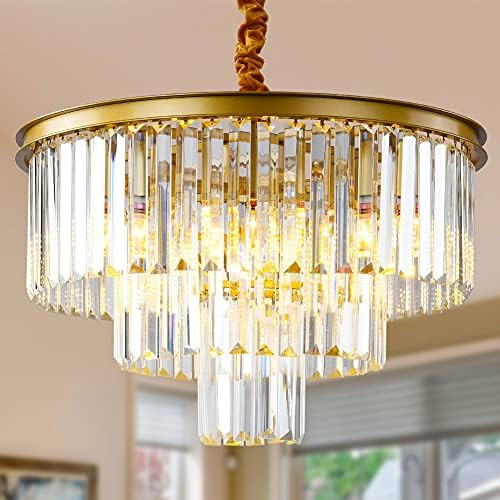 Modern Crystal Chandelier Lighting K9 Round Chandelier Hanging Pendant Ceiling Light Fixture | Amazon (US)