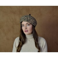 Leopard Print Beret Hat With Swarovski Beads - Wool For Women Women's Winter Black Berets | Etsy (US)