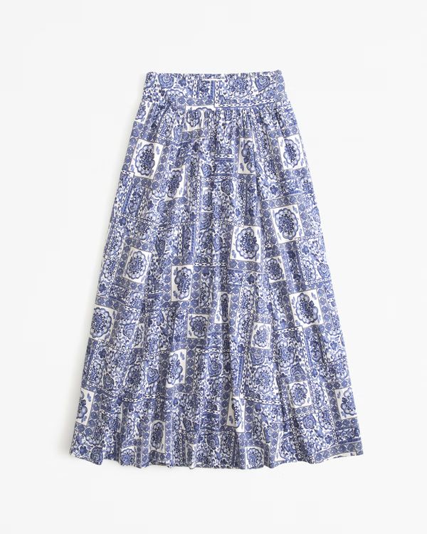 Pattern Mixed Poplin Tiered Maxi Skirt | Abercrombie & Fitch (US)