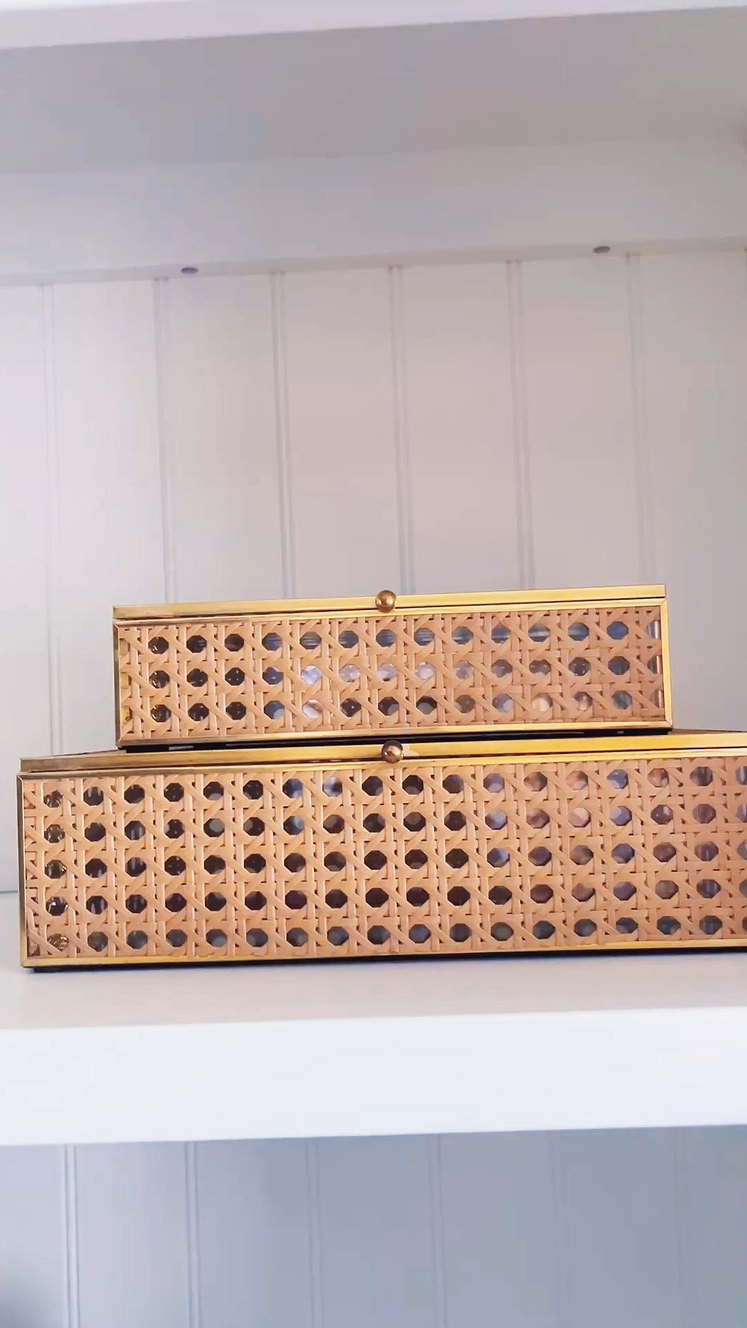 Obsessed with this elegant cane box set! The brass edges are a great touch, and you can use them for decor or to hide clutter like remotes and cords.
Home organization, coastal style, home interiors, decor inspo

#LTKStyleTip #LTKGiftGuide #LTKHome