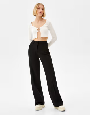 Bershka wide leg slouchy dad tailored pants in black | ASOS (Global)