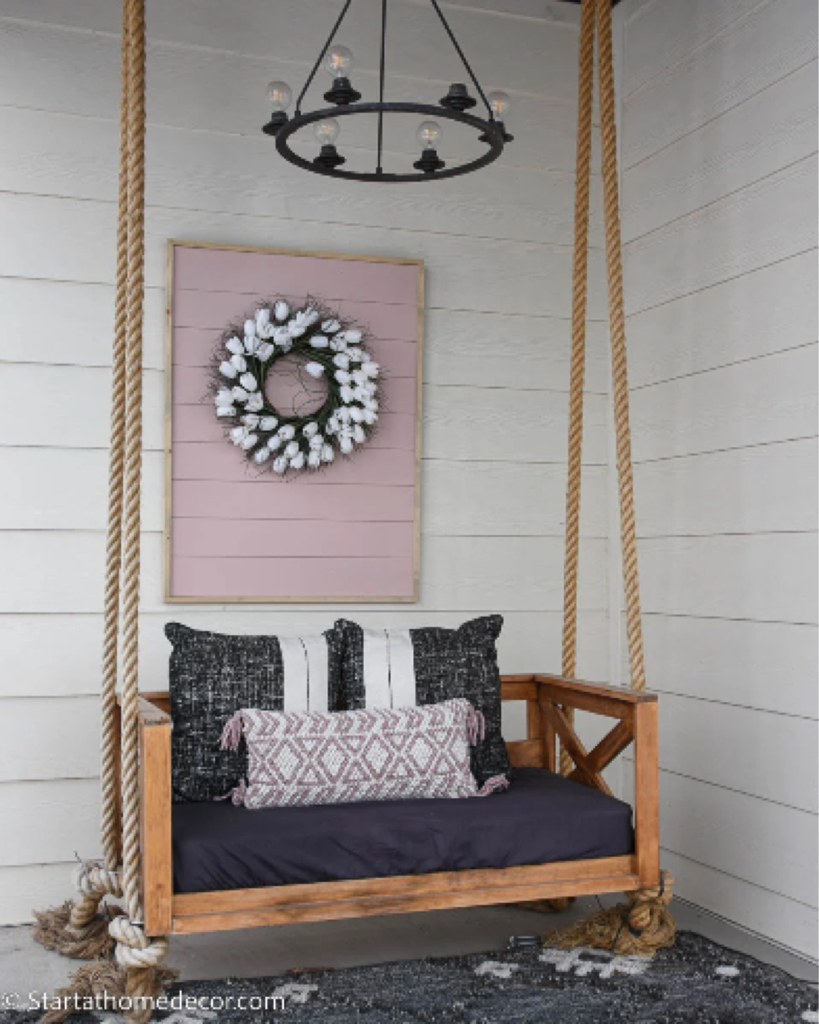 Spring front porch. Porch swing. Tulip wreath. Front porch decor. Spring wreath. Spring decor. 

#LTKSeasonal #LTKhome #LTKunder100