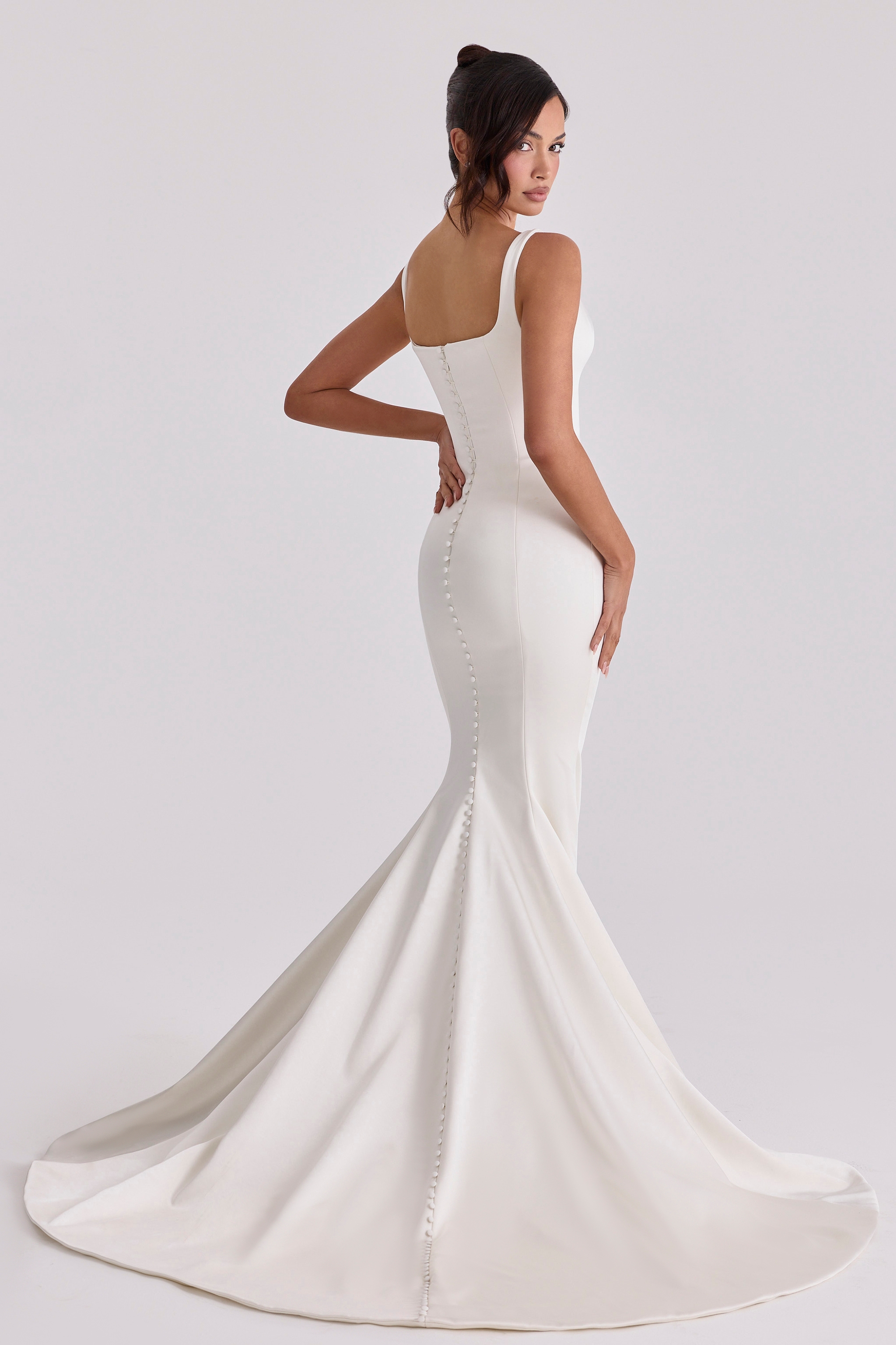 ivory satin button back bridal gown | House of CB