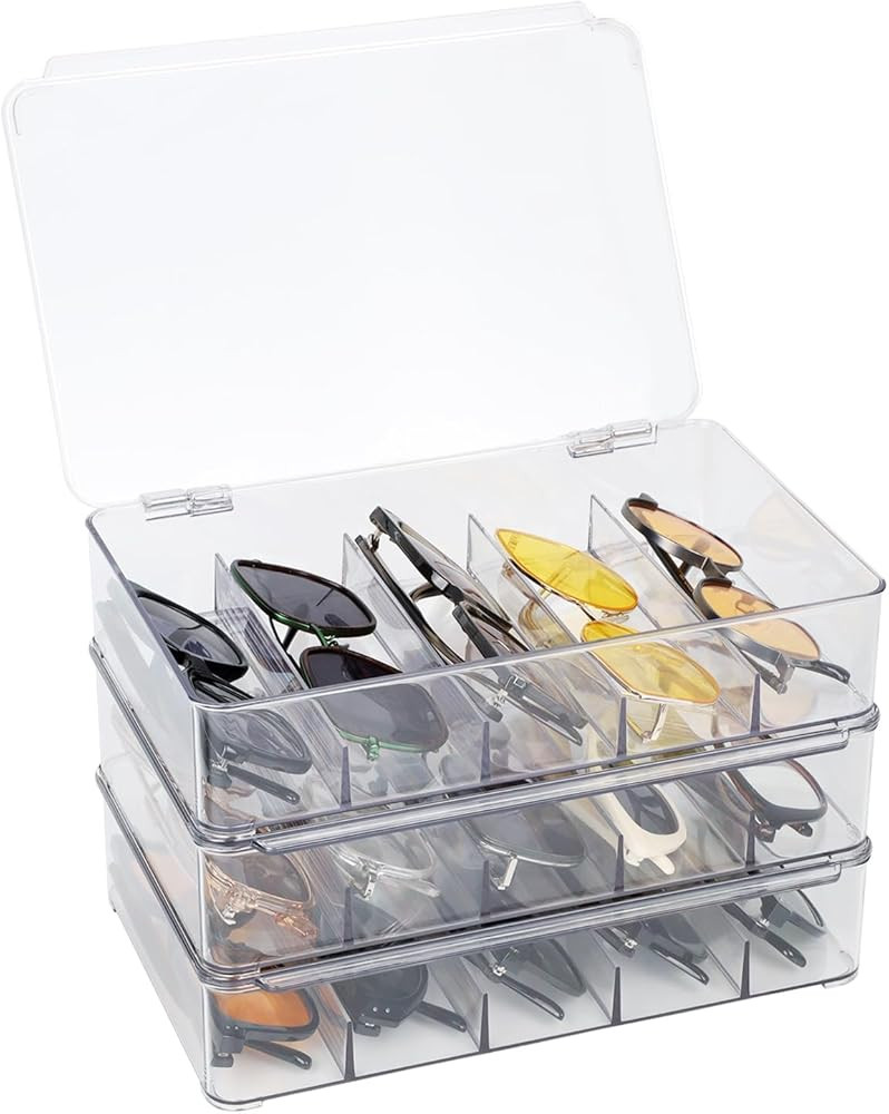 FORUP Sunglasses Organizer, Plastic Stackable Eyeglass Case Storage Organizer, Sunglass Glasses S... | Amazon (US)