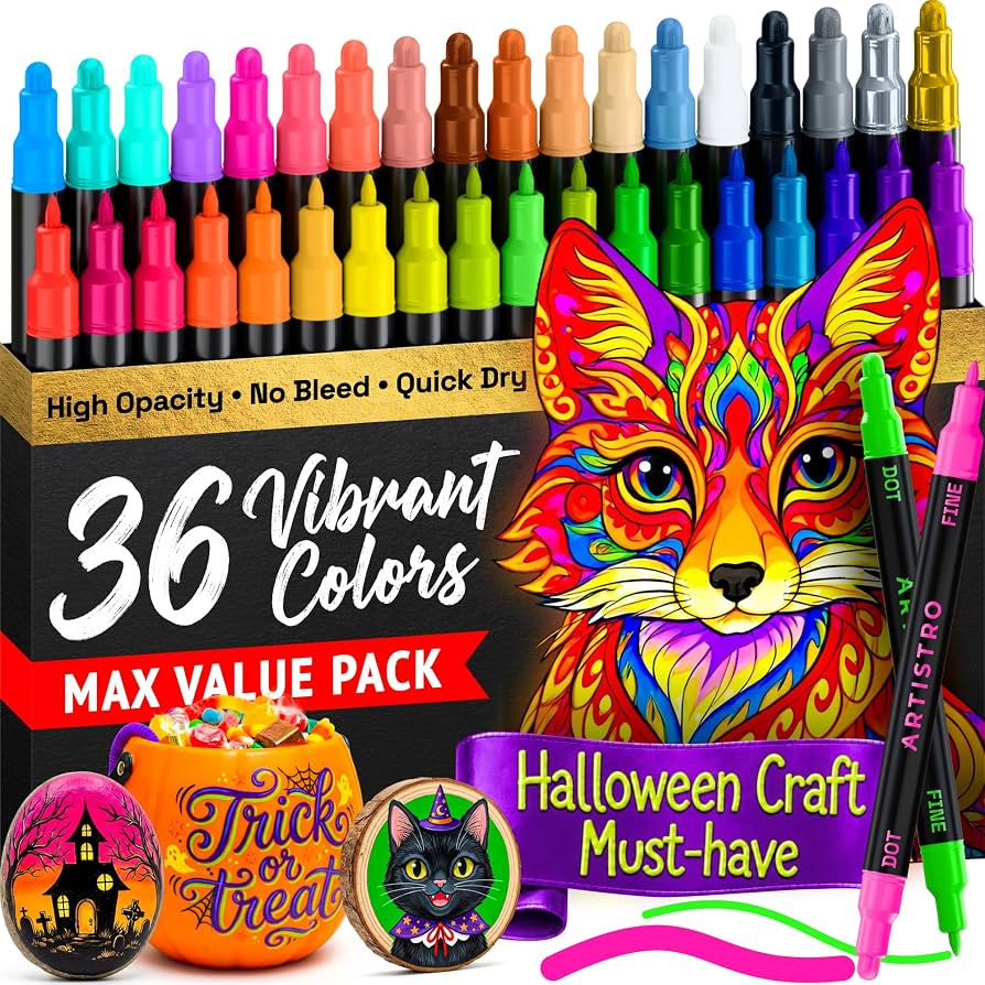 ARTISTRO 36 Multicolor Dual-Tip Acrylic Paint Marker Pens | Amazon (US)