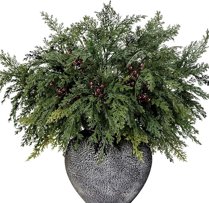 5Pcs 21.7'' Christmas Greenery Stems with Red Berries Artificial Cedar Branches for Indoor Outdoo... | Amazon (US)