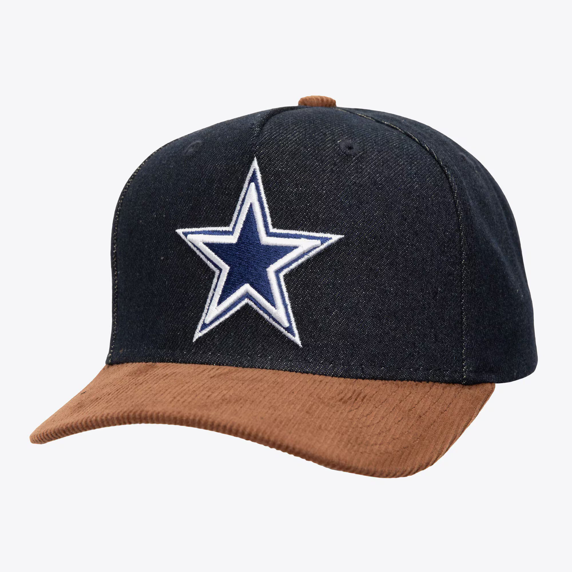Dark Denim/Brown Corduroy Dallas Cowboys D-Stressed Pro Snapback Hat | Mitchell & Ness