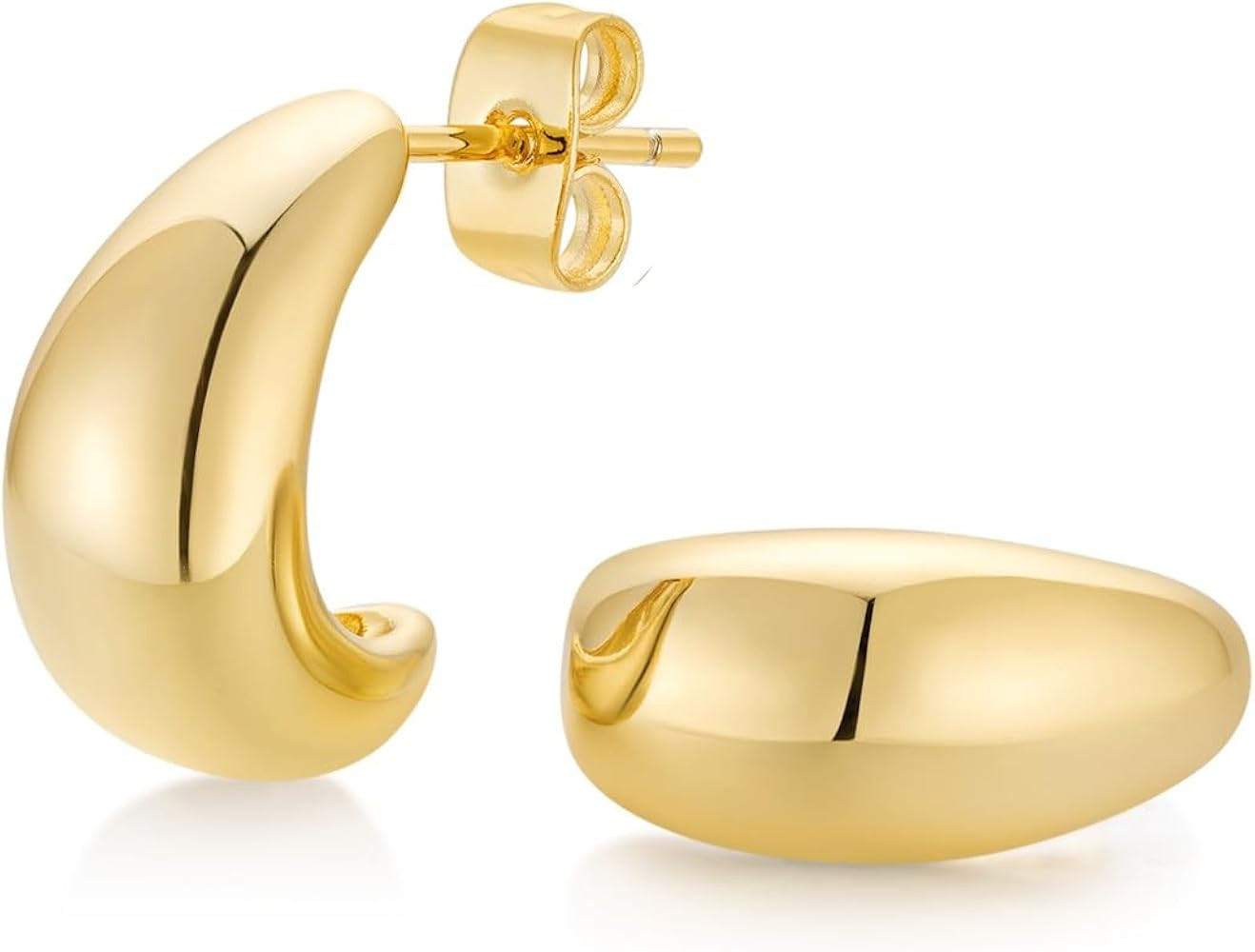 14K Gold Filled Gold Hoop Earrings for Women, S925 Sterling Silver Post Chunky Gold Hoop Earrings... | Amazon (US)