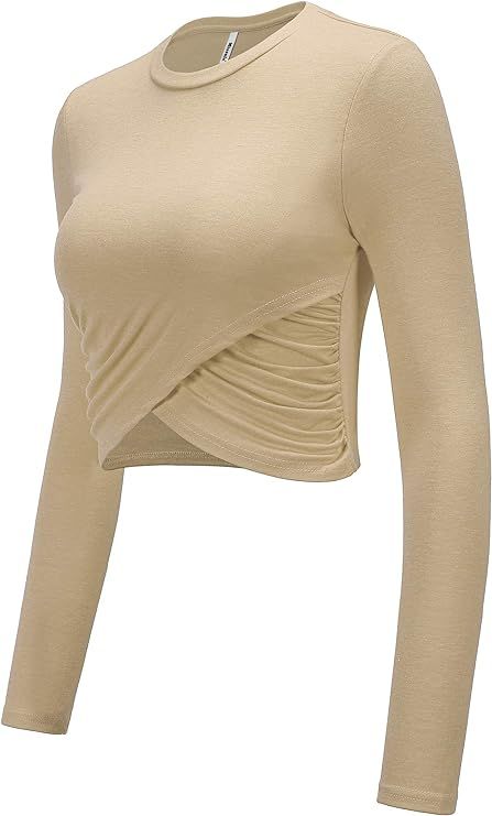 Missufe Women's Athletic Crop Tops Long Sleeve Shirts Cross Wrap Workout Active Crop Tops | Amazon (US)