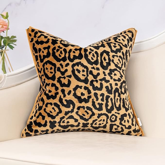 Yangest Black and Gold Square Pillow Cover Cut Velvet Leopard Print Cushion Cover Luxury Modern P... | Amazon (US)