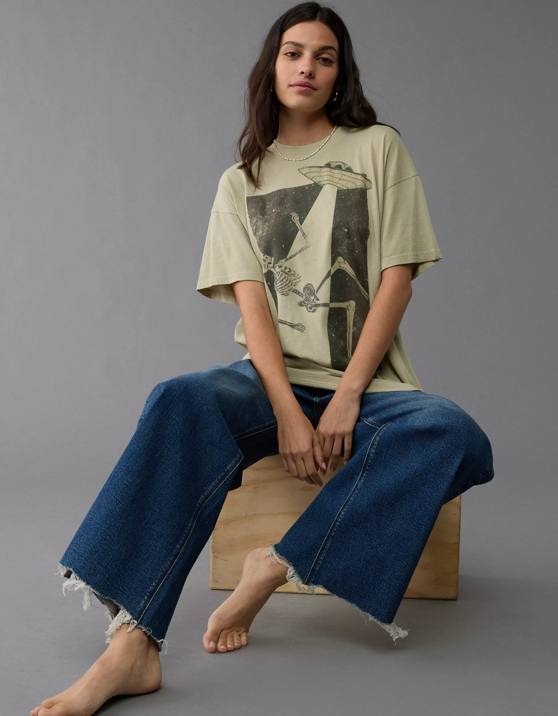 AE Oversized Glow-In-The-Dark Halloween Graphic T-Shirt | American Eagle Outfitters (US & CA)