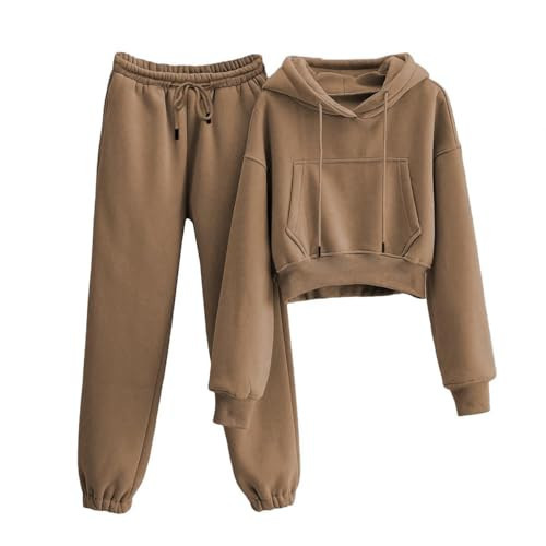 Yeokou Women's Fleece 2 Piece Outfits Sweatsuits Pullover Hoodie Sweatshirt Jogger Pants Tracksuits Set(-Brown-L) | Amazon (US)