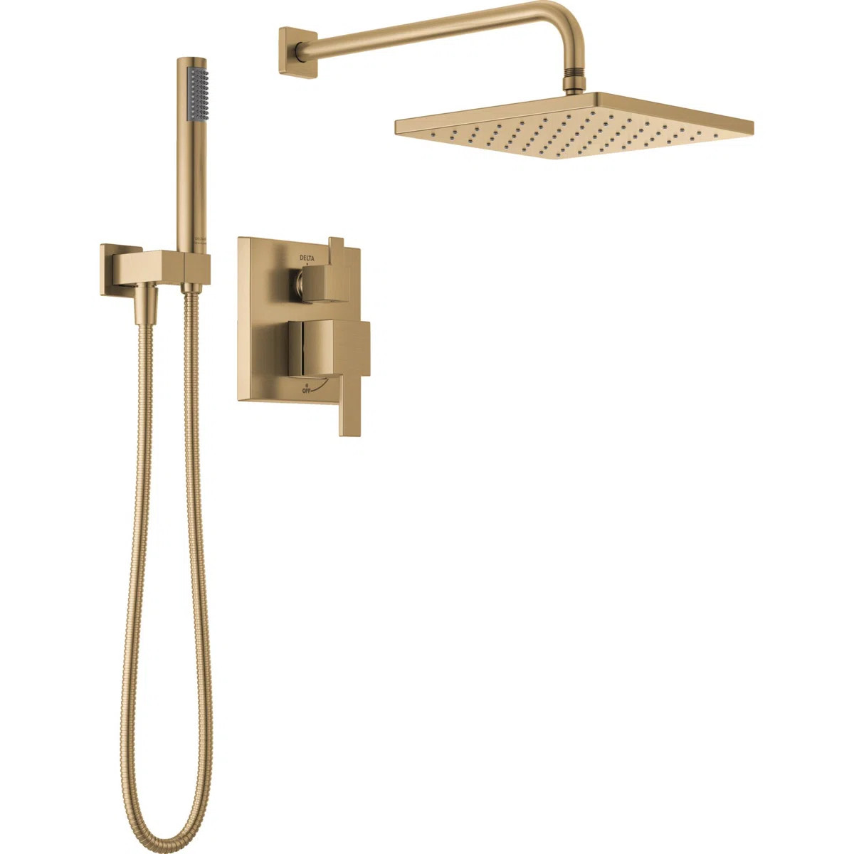 Modern 14 Series Square Rain Shower System Faucet Set, Rainfall Brushed Gold Shower Head and Hand... | Wayfair North America