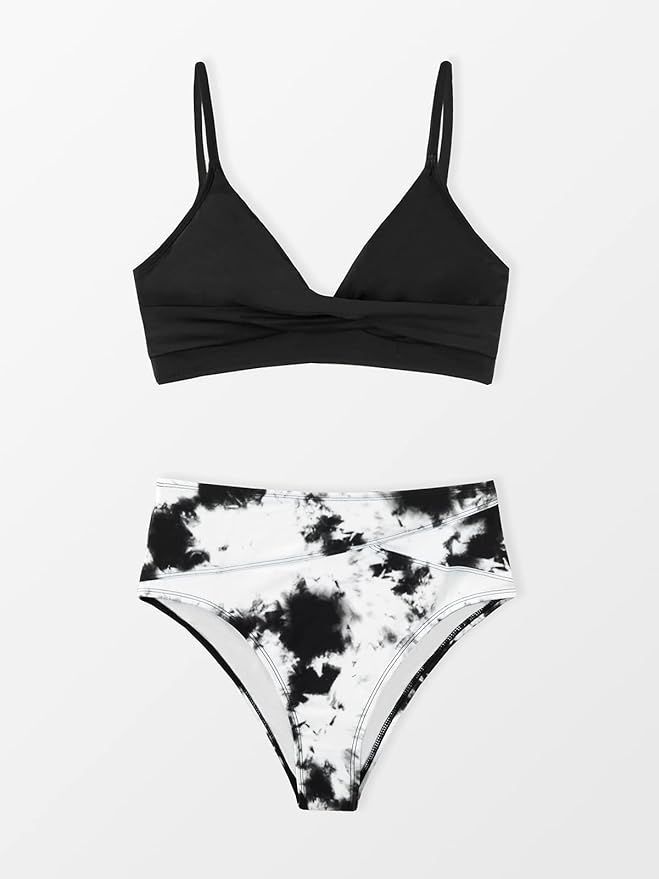 CUPSHE Women's Bikini Sets Two Piece Swimsuit High Waisted V Neck Twist Front Adjustable Spaghett... | Amazon (US)