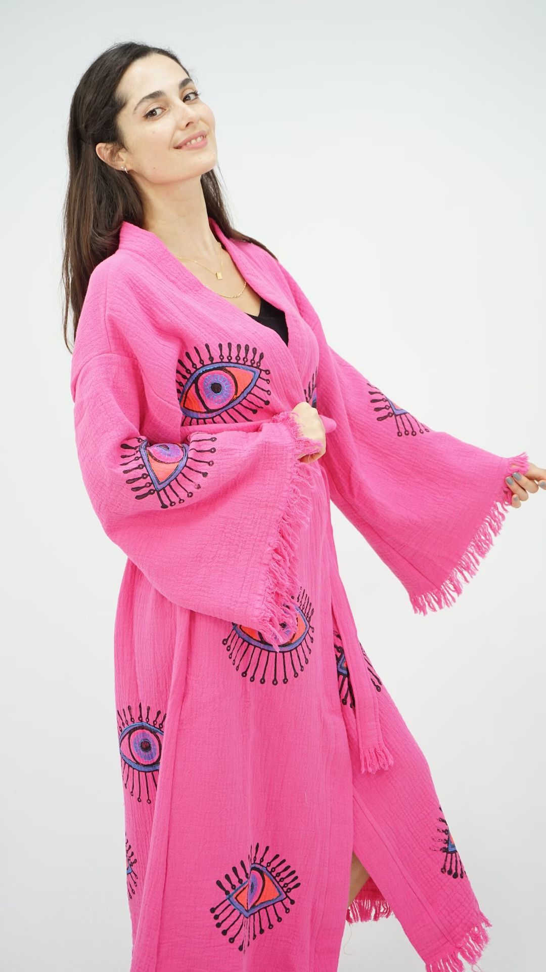 Handmade Evil Eye Boho Festival Kimono Pink, Boho Beachwear, Beachwear Cover Up, Ethnic Kimono, C... | Etsy (US)
