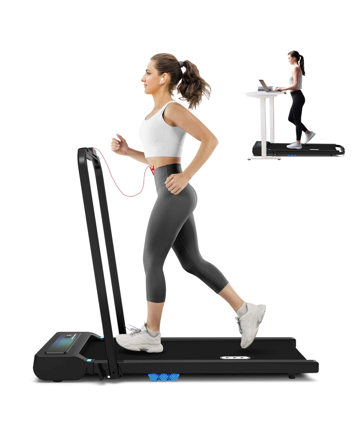 Redliro 2 in 1 Under Desk Folding Treadmills Walking Running Machine 7.6MPH for Home Office Black - Black | Macy's